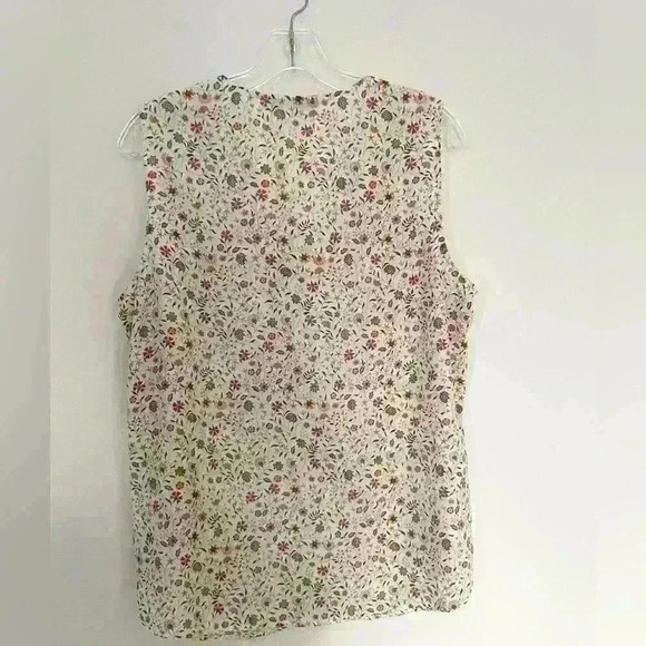 Adrianna Papell Floral Print V Neck Pink Button Up Sleeveless Blouse Top Large - Picture 4 of 5